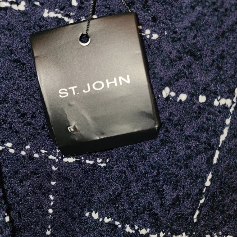 NWT St. John Sz 8 Herringbone Grid knit Double Breasted Jacket Navy/White Luxury - Picture 7 of 9